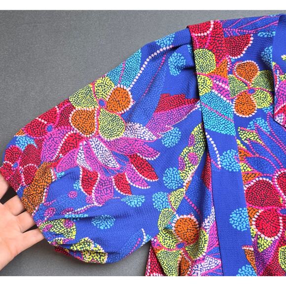 Sugar Lips Dress Size XL Bold Colorful Artwear Floral Puff‎ Sleeves Textile Art - Picture 4 of 9